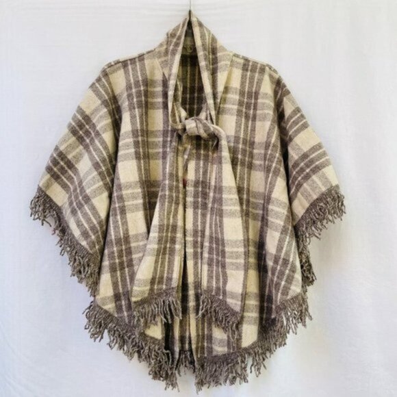 Plaid Shawl Womens One Size Wrap Cape Poncho Tie Fringe Blanket Winter Cozy Warm - Picture 1 of 9